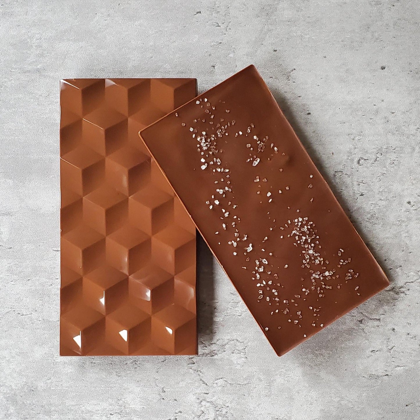 milk chocolate bar, sprinkled with sea salt 