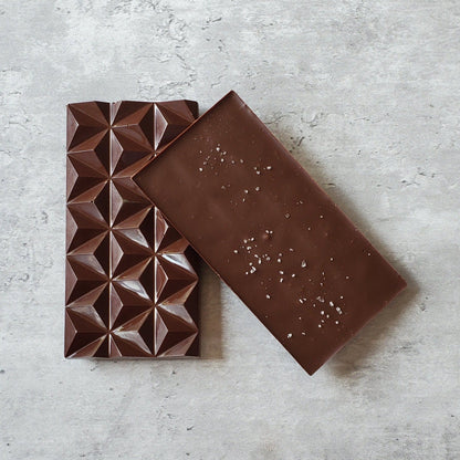dark chocolate bar, sprinkle of sea salt