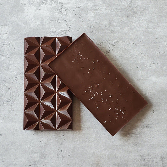 dark chocolate bar, sprinkle of sea salt