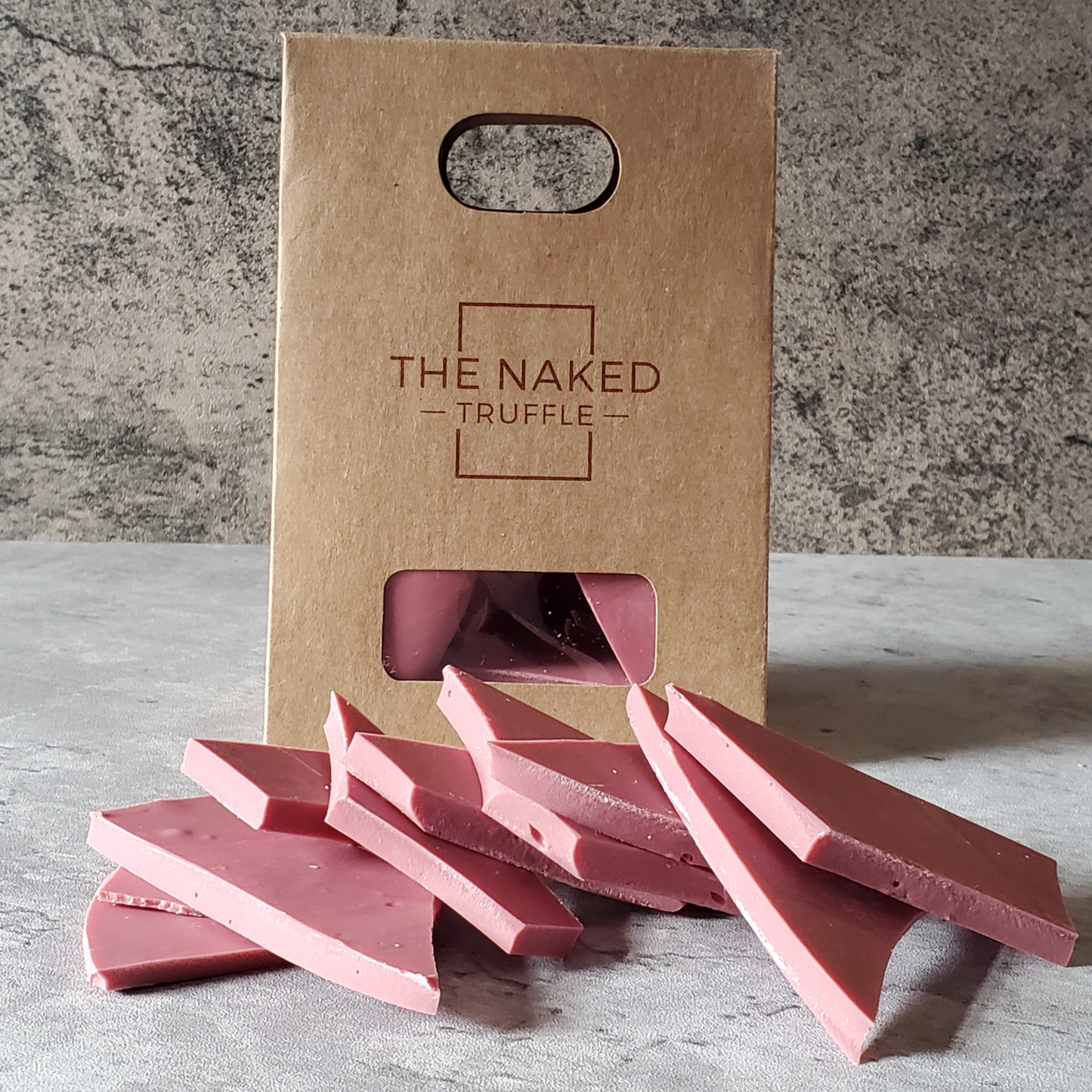 ruby chocolate bark, made from ruby cocoa bean, natural chocolate