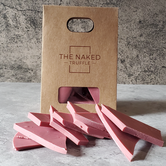 ruby chocolate bark, made from ruby cocoa bean, natural chocolate